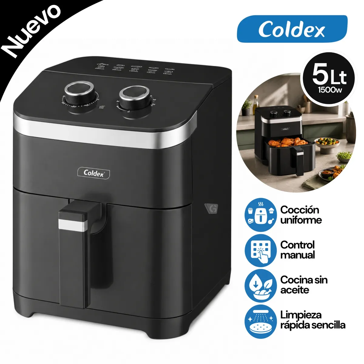 FREIDORA DE AIRE MANUAL COLDEX CX- AF5M 5L - 1