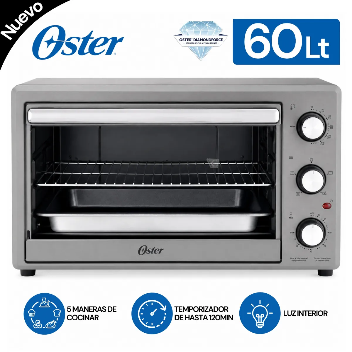 HORNO, XL, CON ROTISSERIE, DE 60 L OSTER GRIS, TSSTTV60MNS - 1