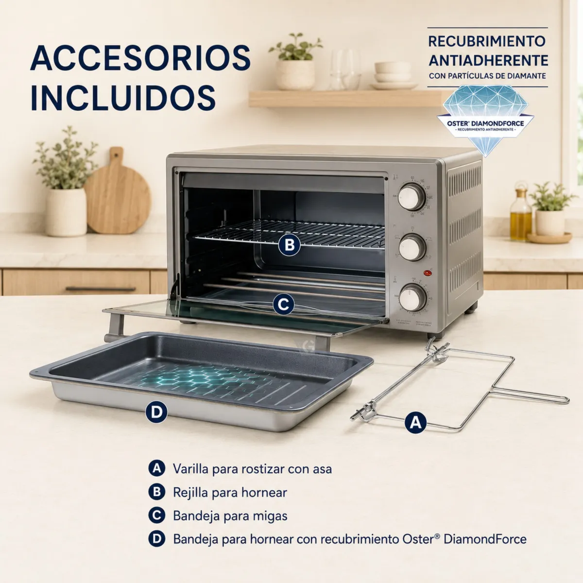 HORNO, XL, CON ROTISSERIE, DE 60 L OSTER GRIS, TSSTTV60MNS - 5