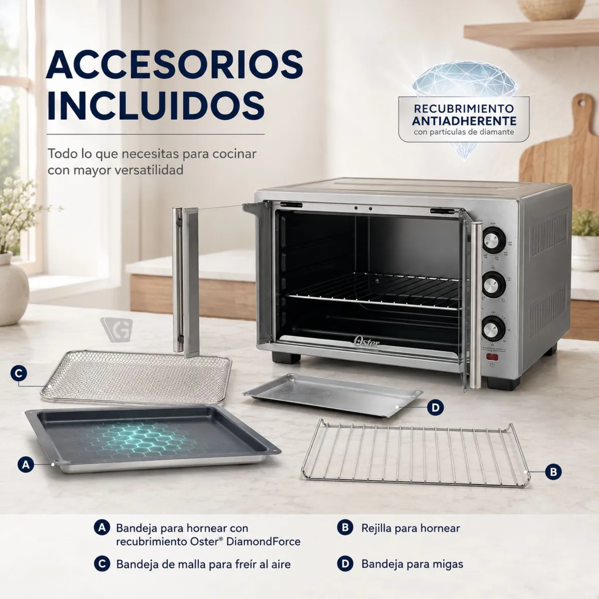 HORNO CON FREIDORA DE AIRE OSTER® DE 35 LITROS, PUERTAS FRANCESAS, TSSTTV35FDMAFNS - 8