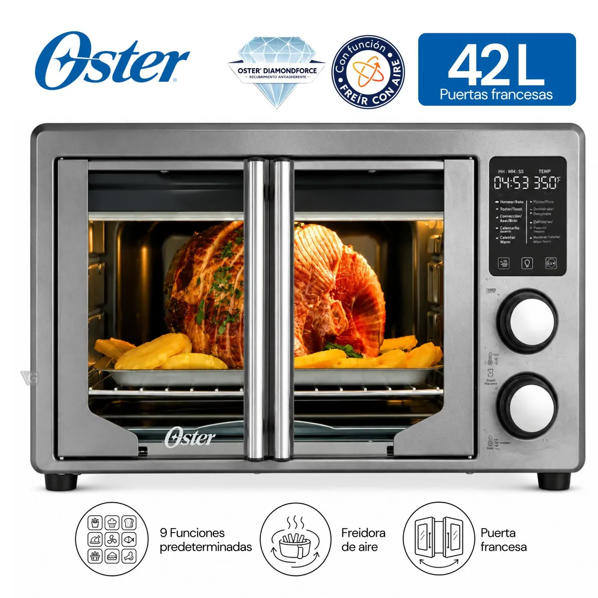 HORNO CON FREIDORA DE AIRE DIGITAL OSTER® DE 42 LITROS, PUERTAS FRANCESAS, TSSTTV42FDDAFNS - 2