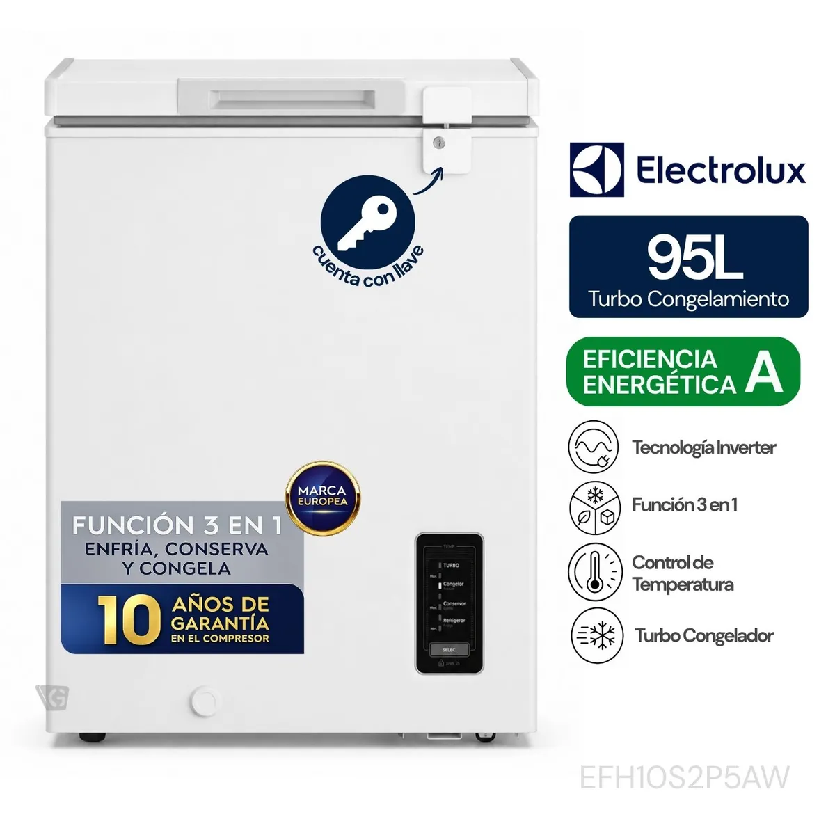 CONGELADOR HORIZONTAL 95L BLANCO ELECTROLUX EFH10S2P5AW - 1