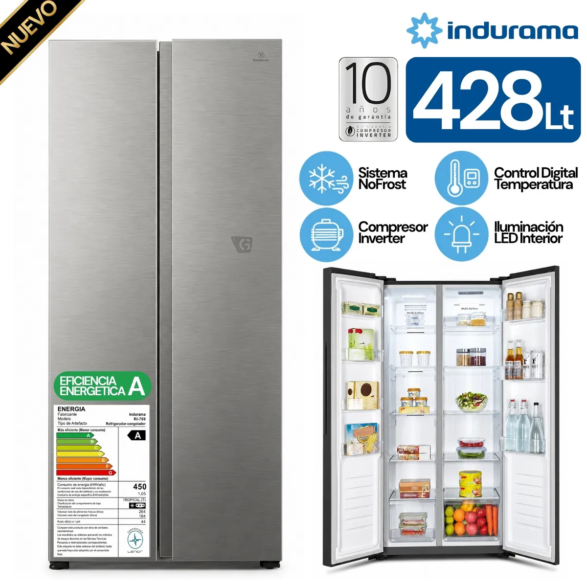 REFRIGERADORA INDURAMA RI-769 NO FROST 428L - 1