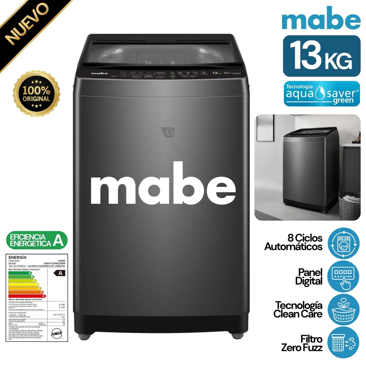 LAVADORA AUTOMÁTICA 13 KG DIAMOND GRAY MABE - LMAP3120WDGBB0 - 1