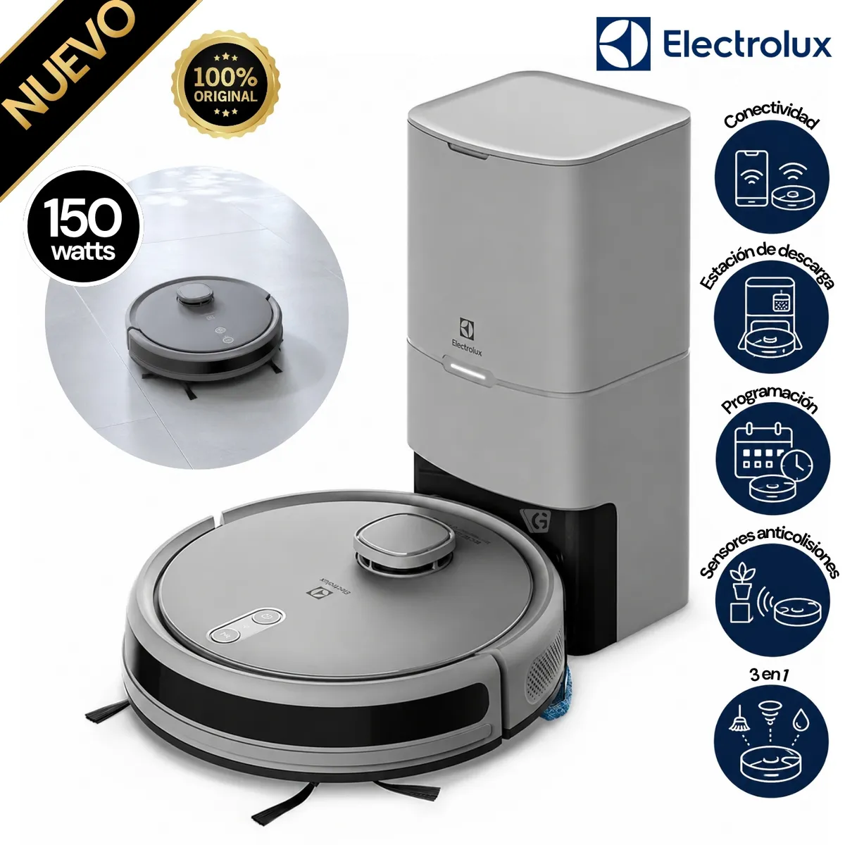 ASPIRADORA ROBOT ELECTROLUX 4 EN 1 WI-FI Y BASE AUTOLIMPIEZA ERB80 - 1