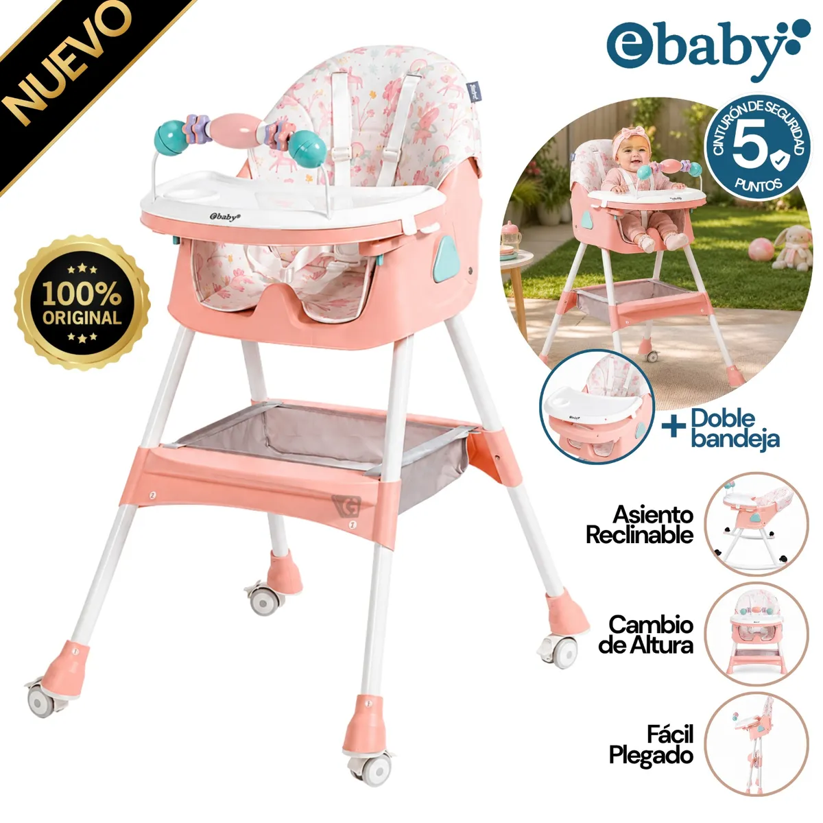 SILLA DE COMER EBABY LULU- EB631-1 ROSADO - 1