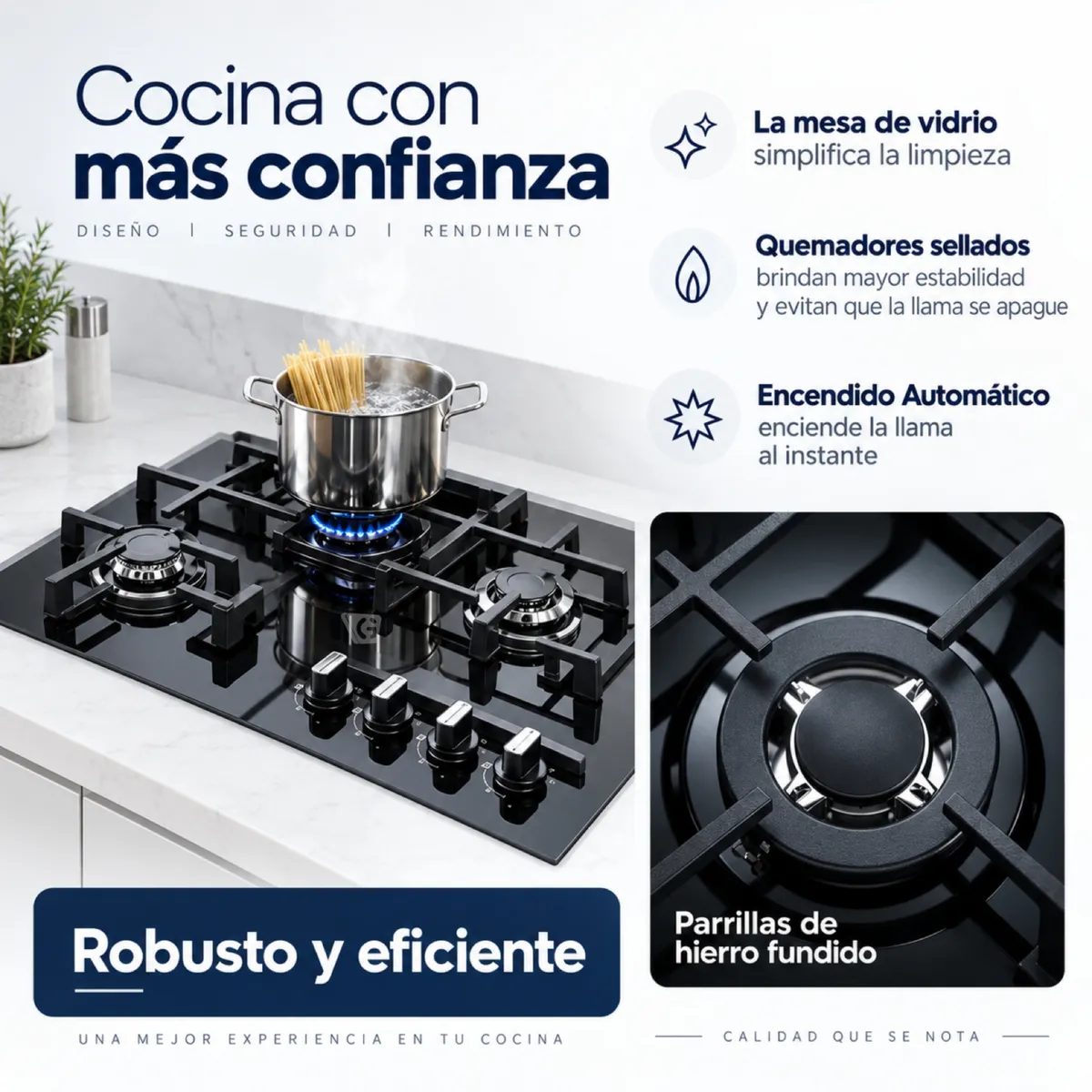 ENCIMERA A GAS 4 HORNILLAS 60CM MESA DE VIDRIO ELECTROLUX KE4CB - 5