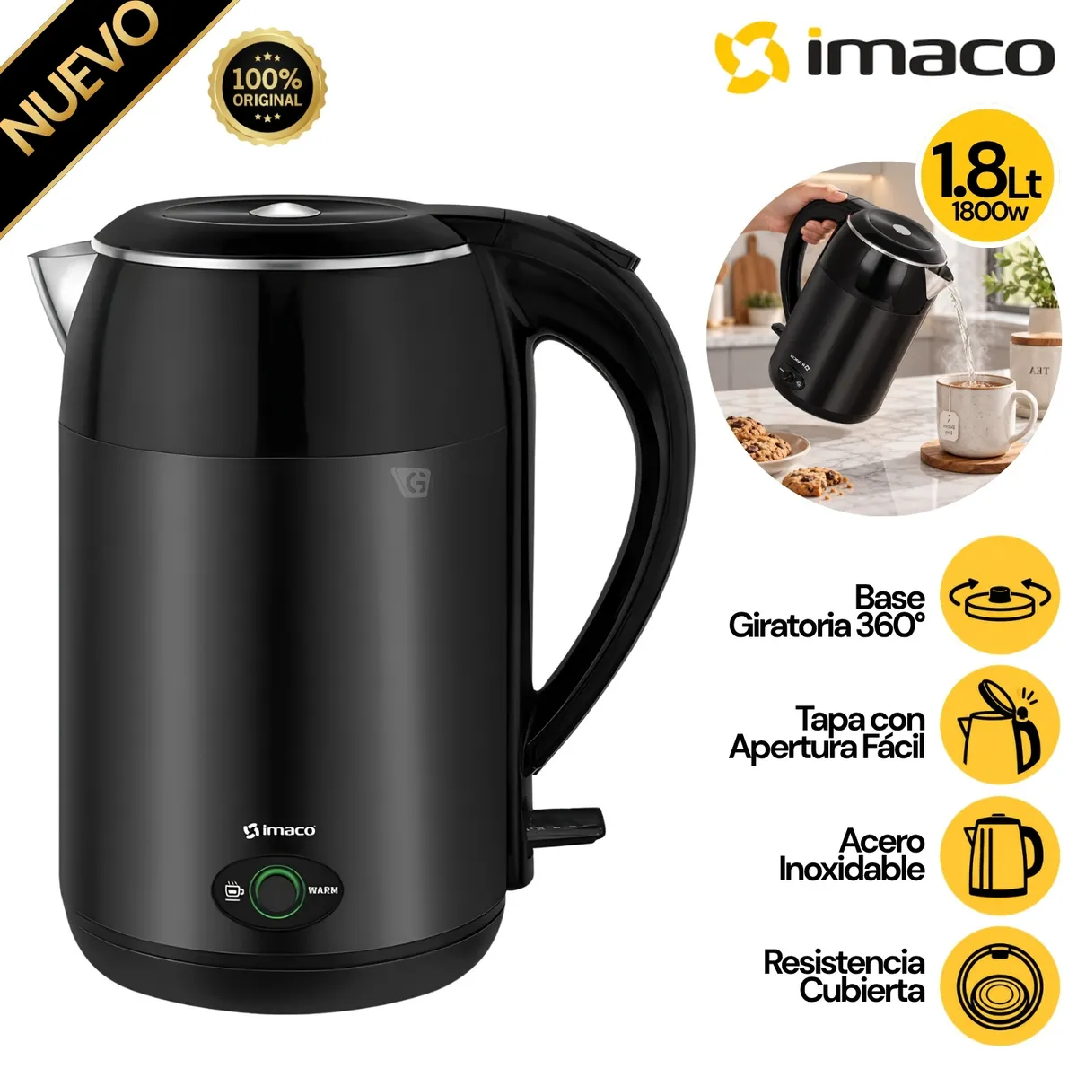 HERVIDOR ELÉCTRICO 1.8 LITROS 1800W KE1822SN IMACO - 1