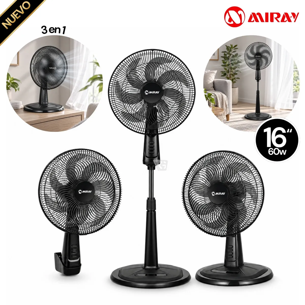 VENTILADOR PEDESTAL MIRAY 3 EN 1 DE 16' VMP-1059 - 1