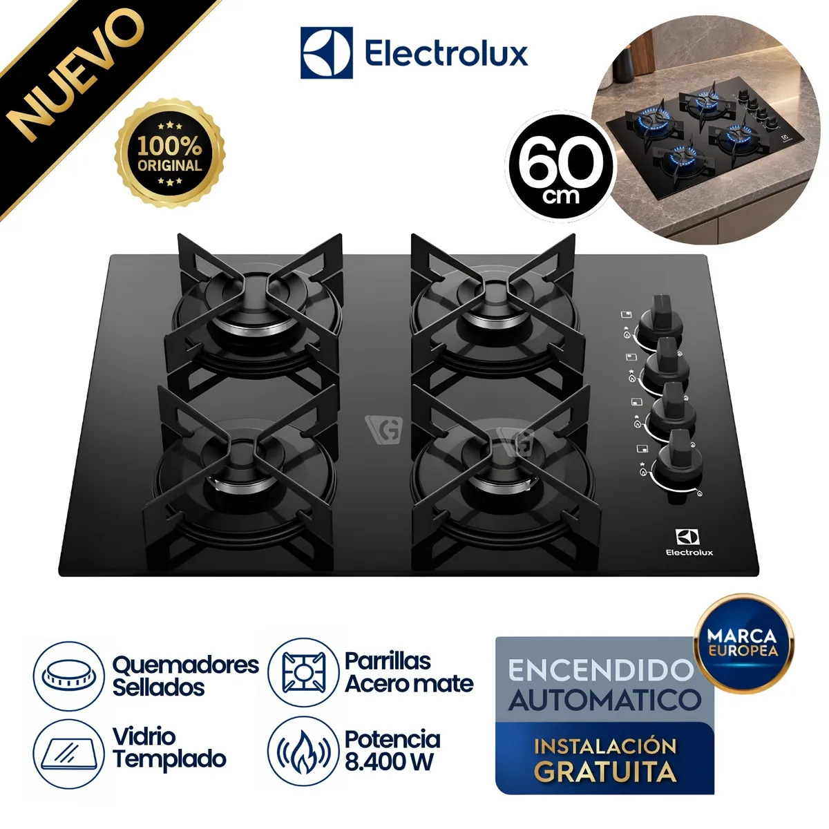 ENCIMERA ELECTROLUX A GAS 4 HORNILLAS 52 CM KE4GR - 1