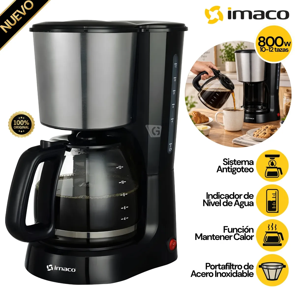 CAFETERA ELÉCTRICA 12 TAZAS CM1290 IMACO - 1