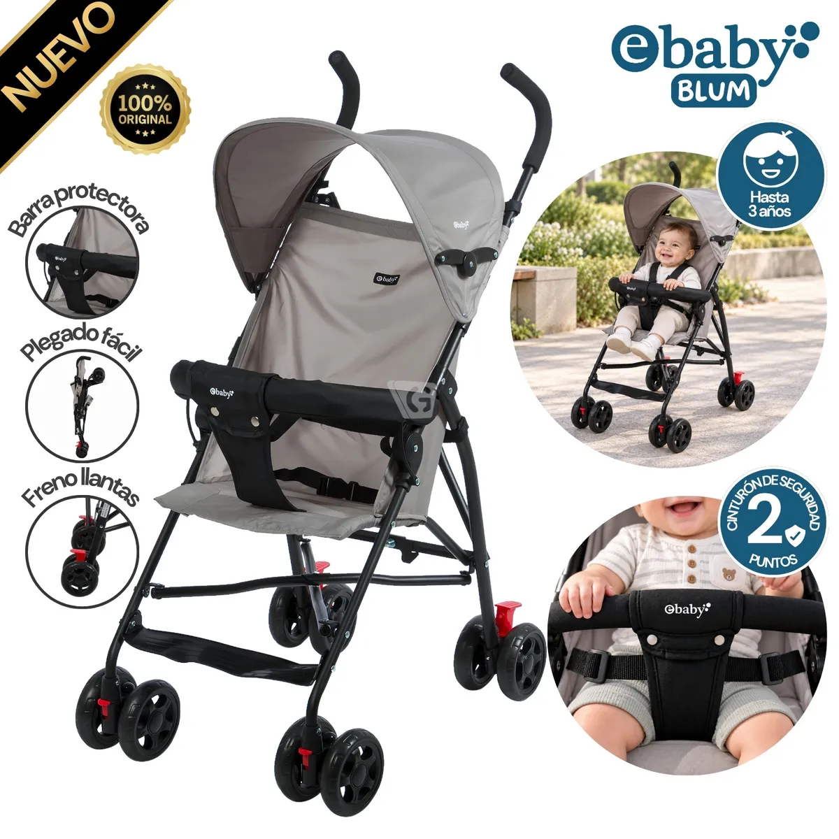 COCHE BASTÓN EBABY BLUM – EB2013 GRIS - 1