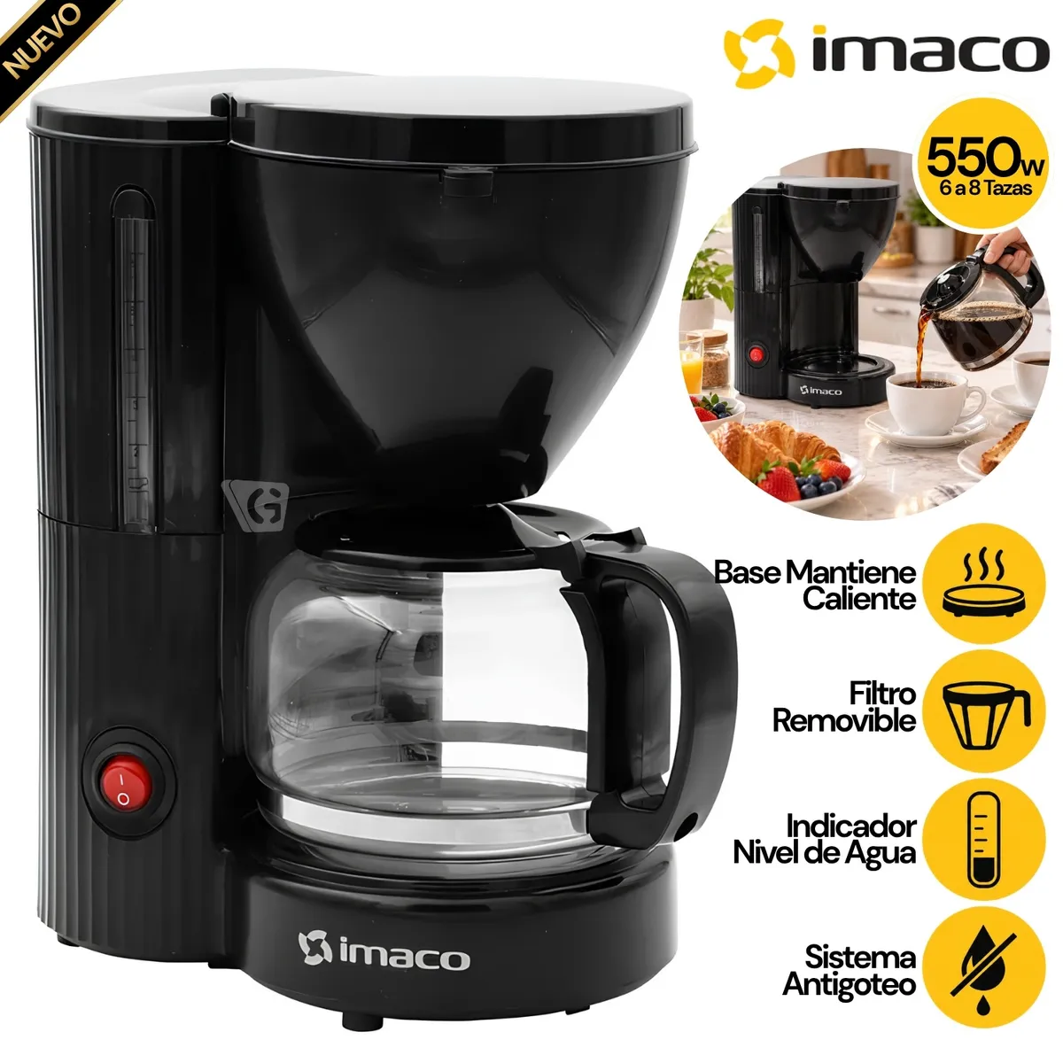 CAFETERA ELÉCTRICA ICM608N 6 A 8 TAZAS NEGRO - 1