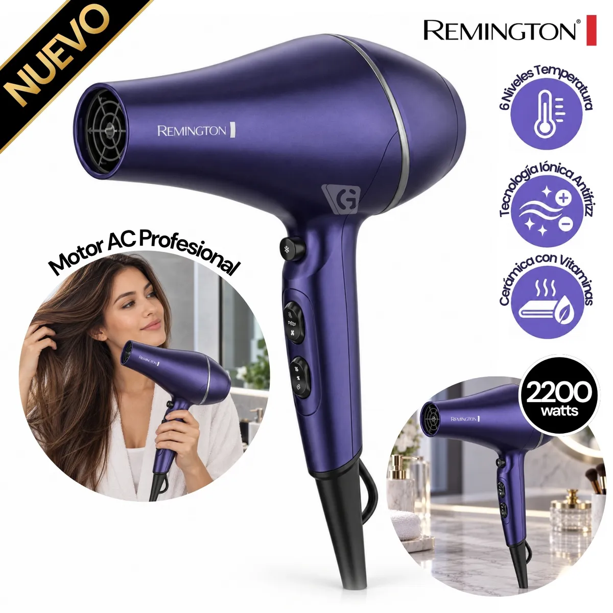 SECADOR DE CABELLO REMINGTON GLOSS 2200W AC9350 - 1