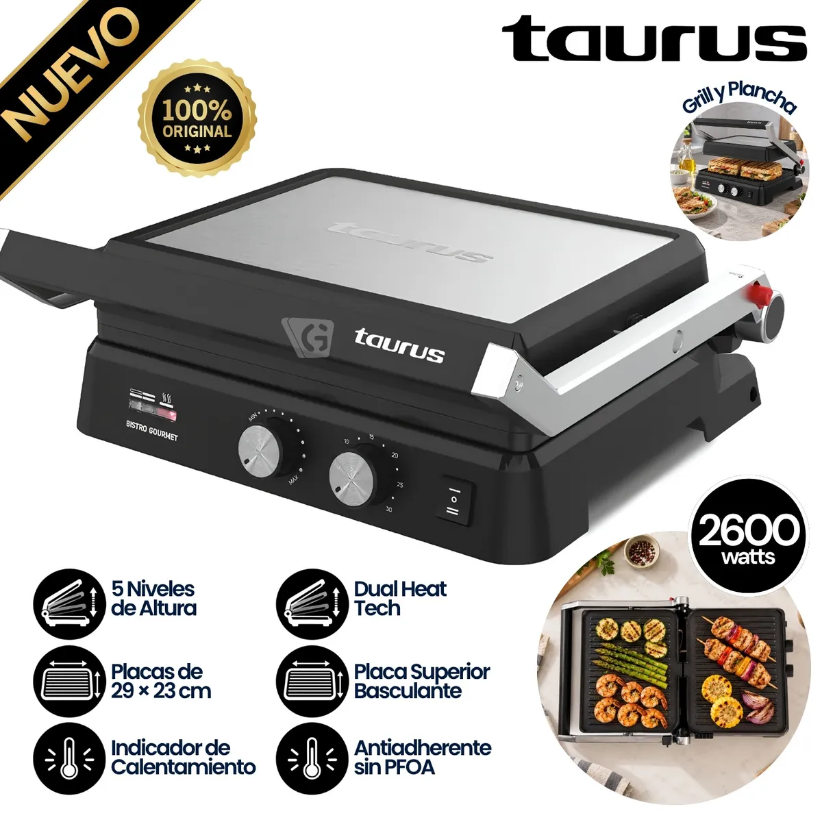 GRILL Y PLANCHA DE ASAR TAURUS MOD BISTRO GOURMET 2600W - 1