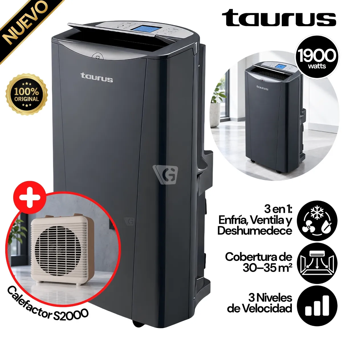 COMBO AIRE ACONDICIONADO TAURUS 3 EN 1 AC350 + CALEFACTOR S2000 - 1