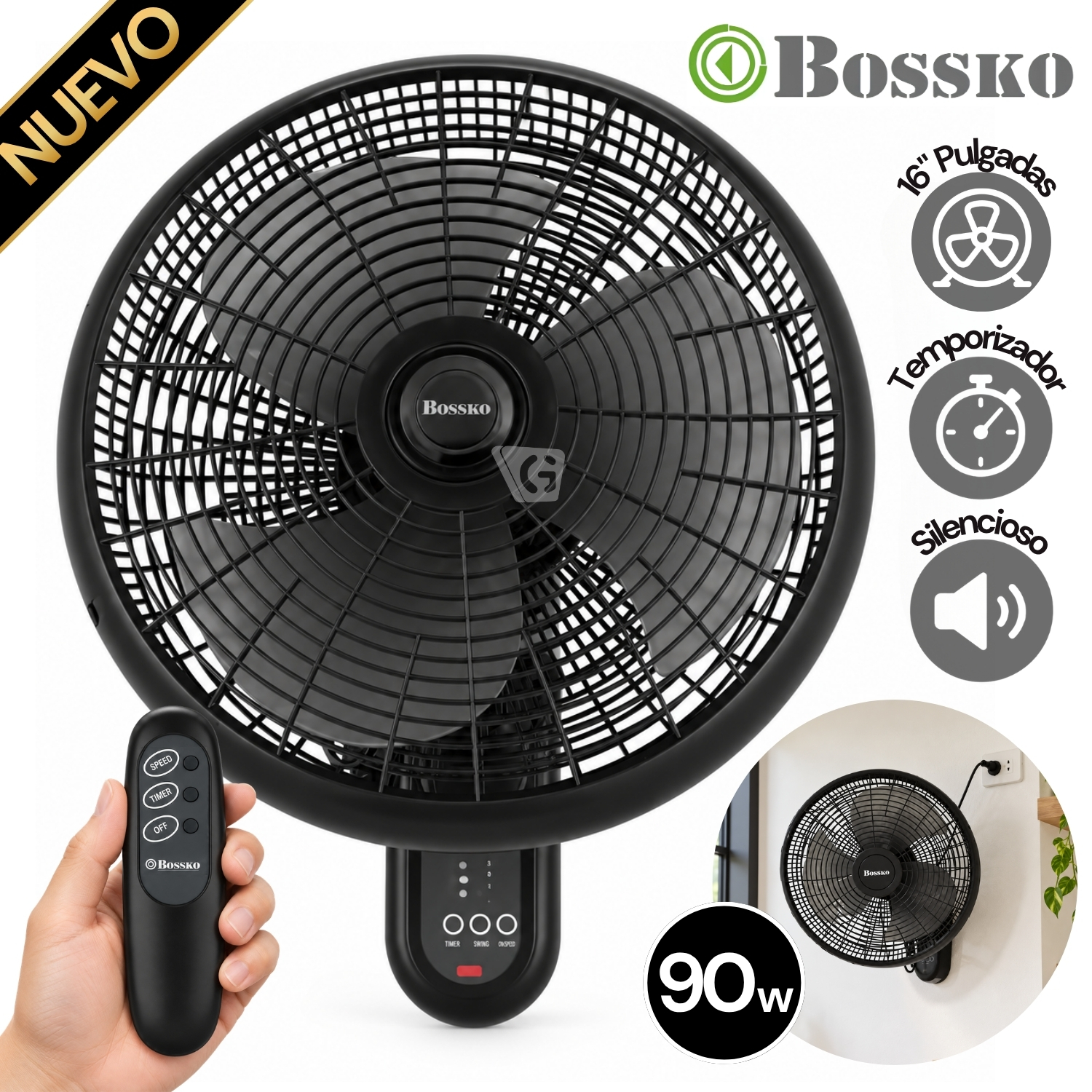 VENTILADOR DE PARED C/CONTROL 16' BK-8010PD - 1