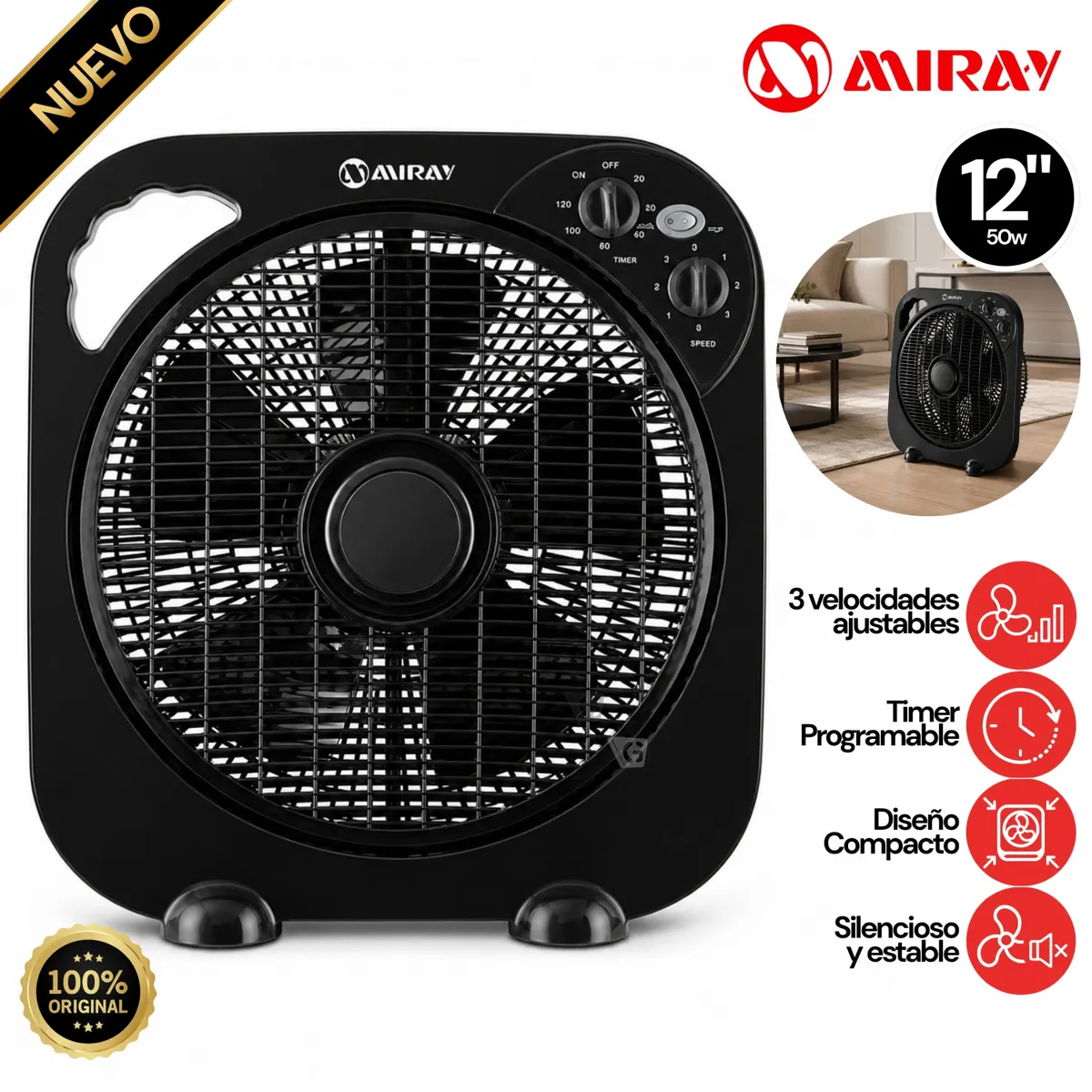 VENTILADOR CIRCULADOR MIRAY 12 VMC-1052 NEGRO - 1