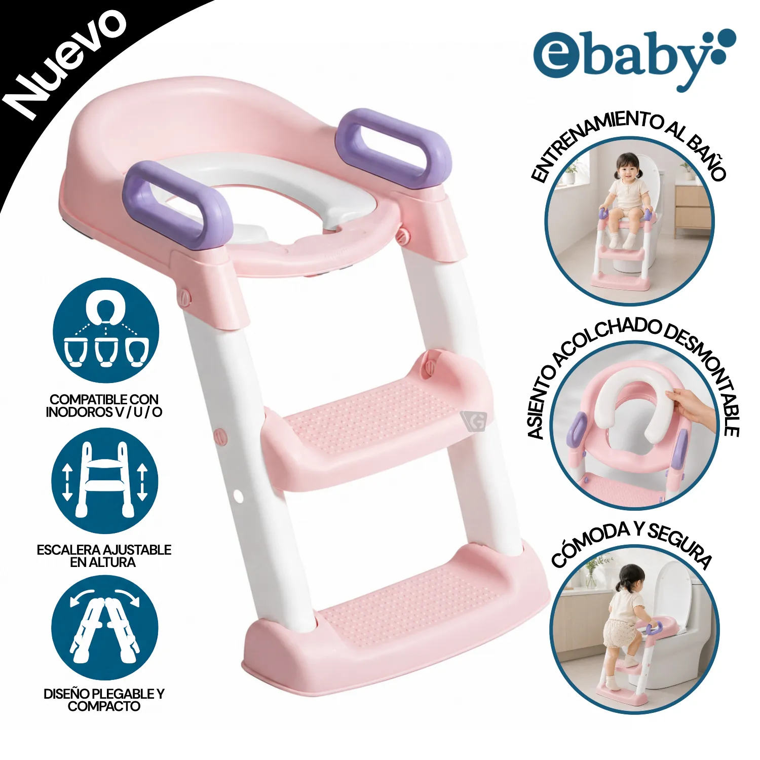 ESCALERA DE BAÑO EBABY - EB 903-1 ROSADA - 1
