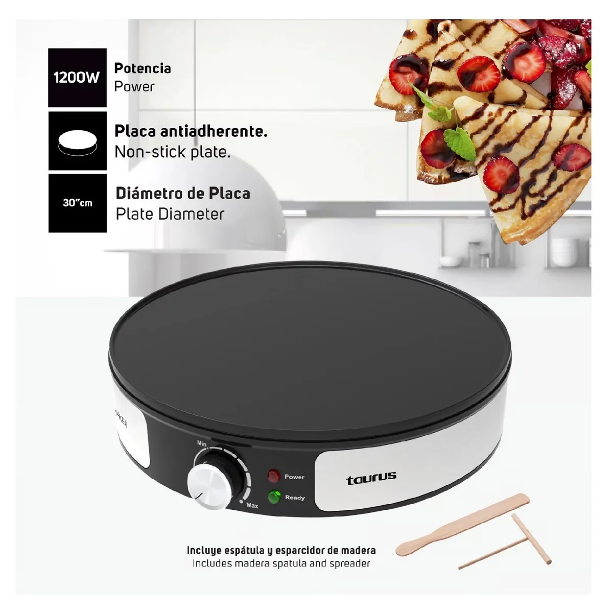 CREPERA TAURUS CON PLACA ANTIADHERENTE 1200W S165 - 3