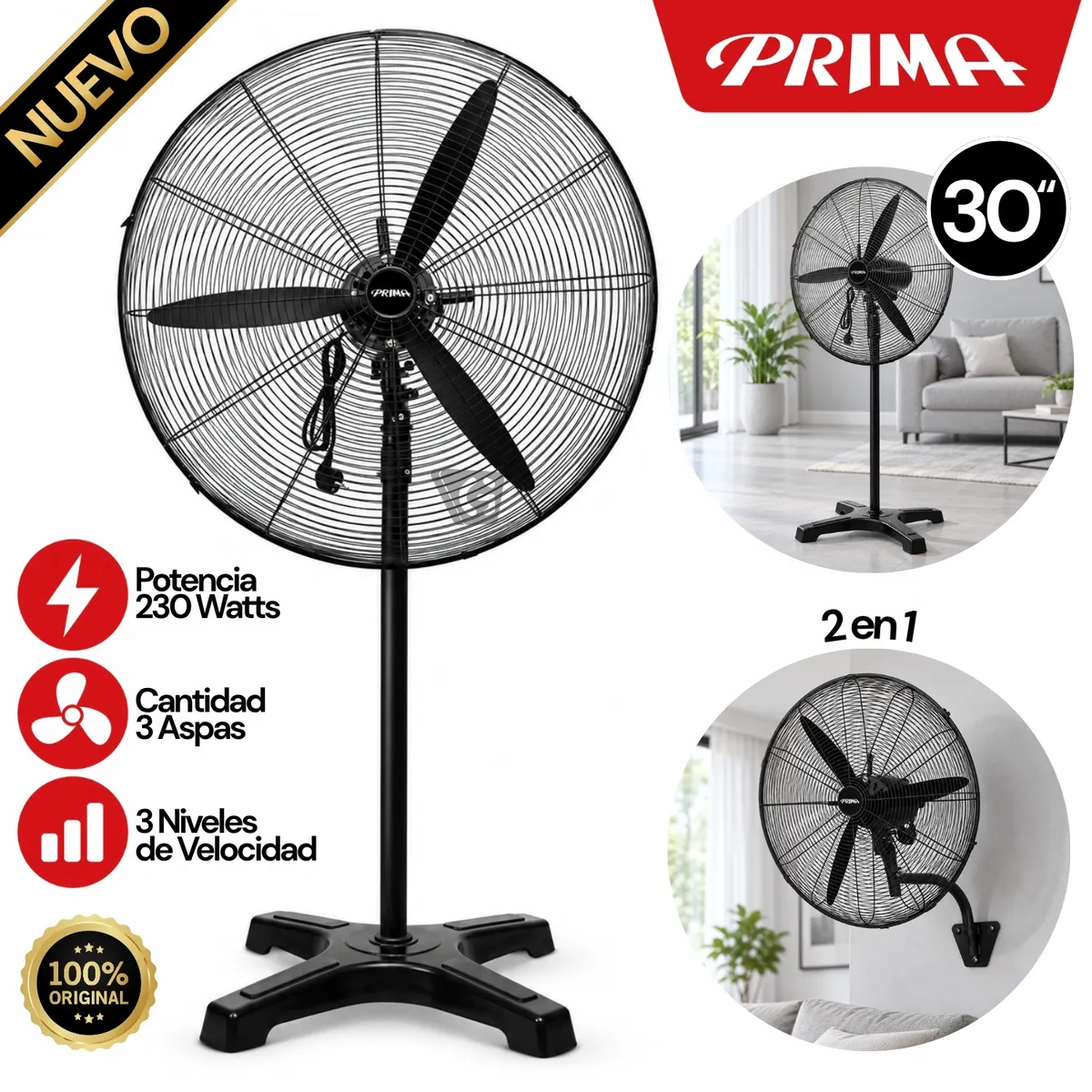 VENTILADOR INDUSTRIAL PRIMA PF-30PE DE 30 PULGADAS 2 EN 1 - 1