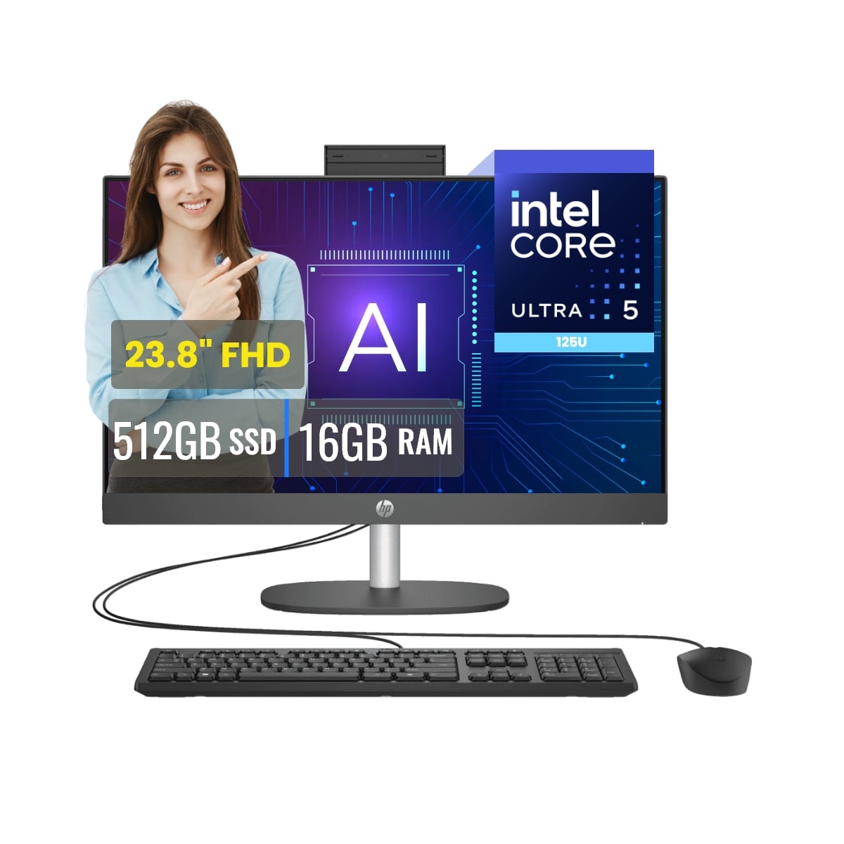 ALL IN ONE HP PROONE 240 G10 INTEL ULTRA 5 125U 16GB RAM 512GB SSD 23.8 FHD FREEDOS - 1