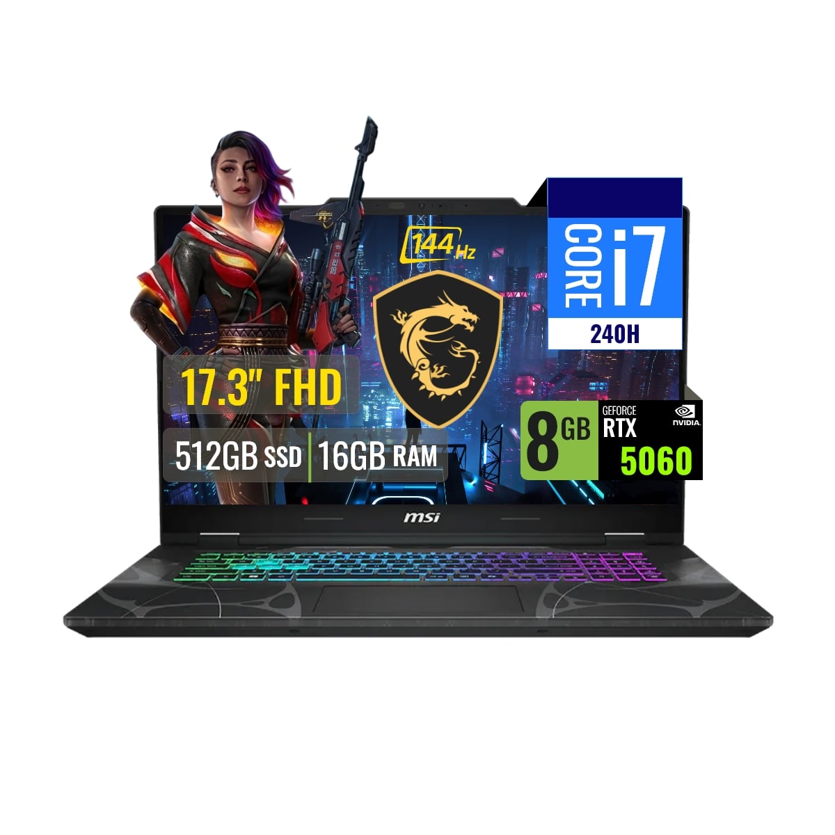 LAPTOP GAMER MSI CYBORG 17 B2RWFKG INTEL CORE 7 240H 16GB RAM 512GB SSD 8GB RTX 5060 17.3 FHD WINDOWS 11 - 1