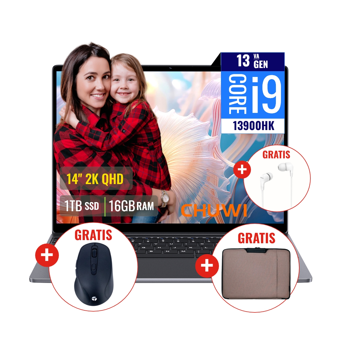 COMBO LAPTOP CHUWI COREBOOK X CWI570 INTEL CORE I9 16GB RAM 1TB SSD 14 QHD + FUNDA + MOUSE + AUDIFONO - 1