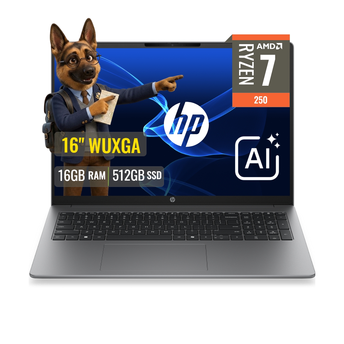LAPTOP HP 200 G2A RYZEN 7 250 16GB DDR5 512GB SSD CON IA 16 WUXGA FREEDOS - 1