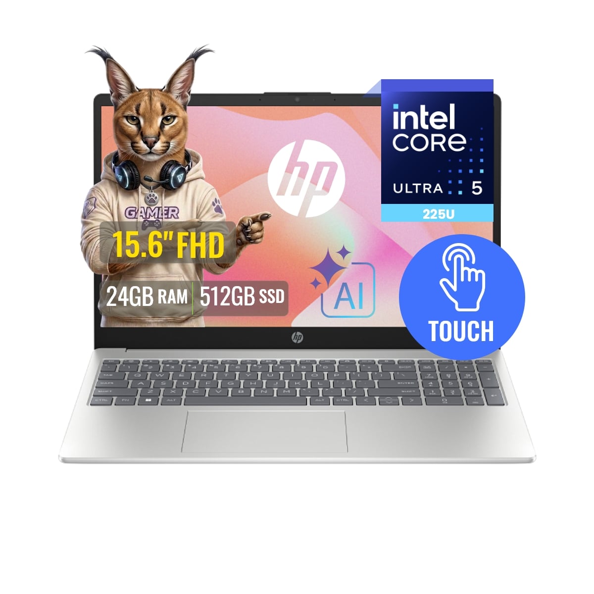 LAPTOP HP AI 15 FD2369LA CORE ULTRA 5 225U 24GB DDR5 512GB SSD CON IA 15.6 FHD TACTIL FREEDOS - 1