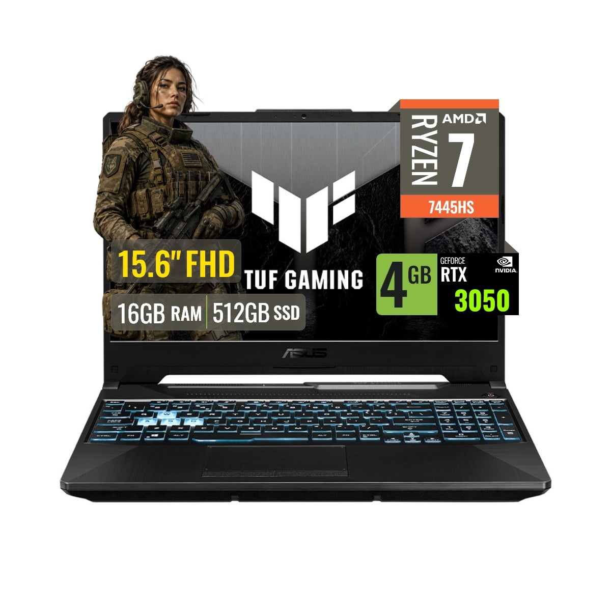 LAPTOP ASUS TUF GAMING A15 AMD RYZEN 7 7445HS 16GB DDR5 SSD 512GB RTX 3050 4GB 15.6 FHD FREEDOS - 1