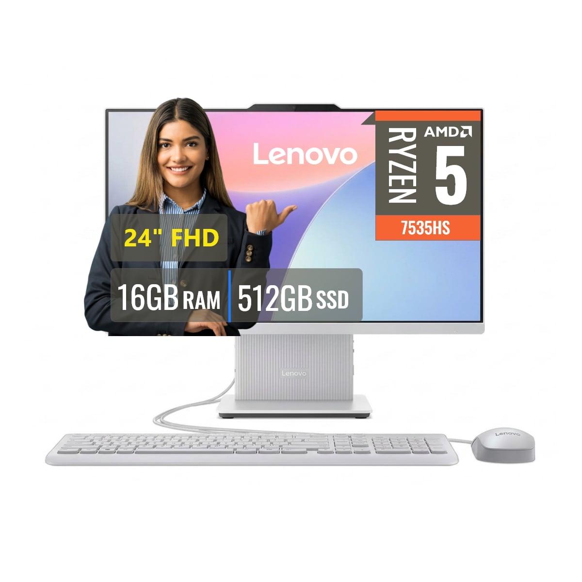 PC AIO LENOVO 24ARR9 AMD RYZEN 5 7535HS 16GB DDR5 512GB SSD 24 FHD FREEDOS - 1