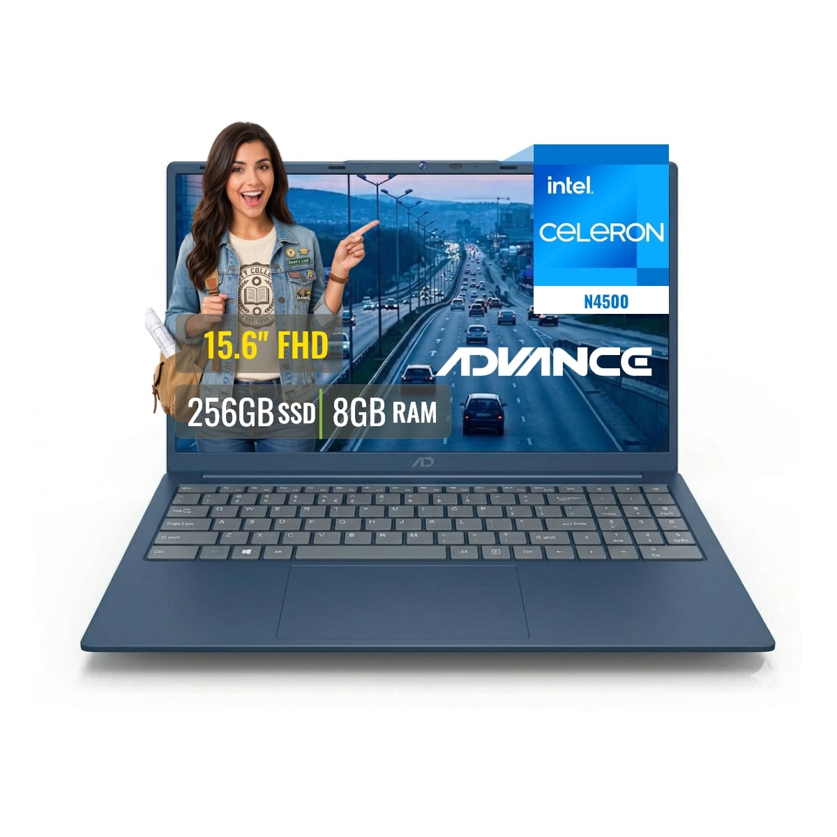 LAPTOP ADVANCE NV9857 INTEL CELERON N4500 8GB SSD 256GB 15.6 FHD IPS FREEDOS AZUL - 1