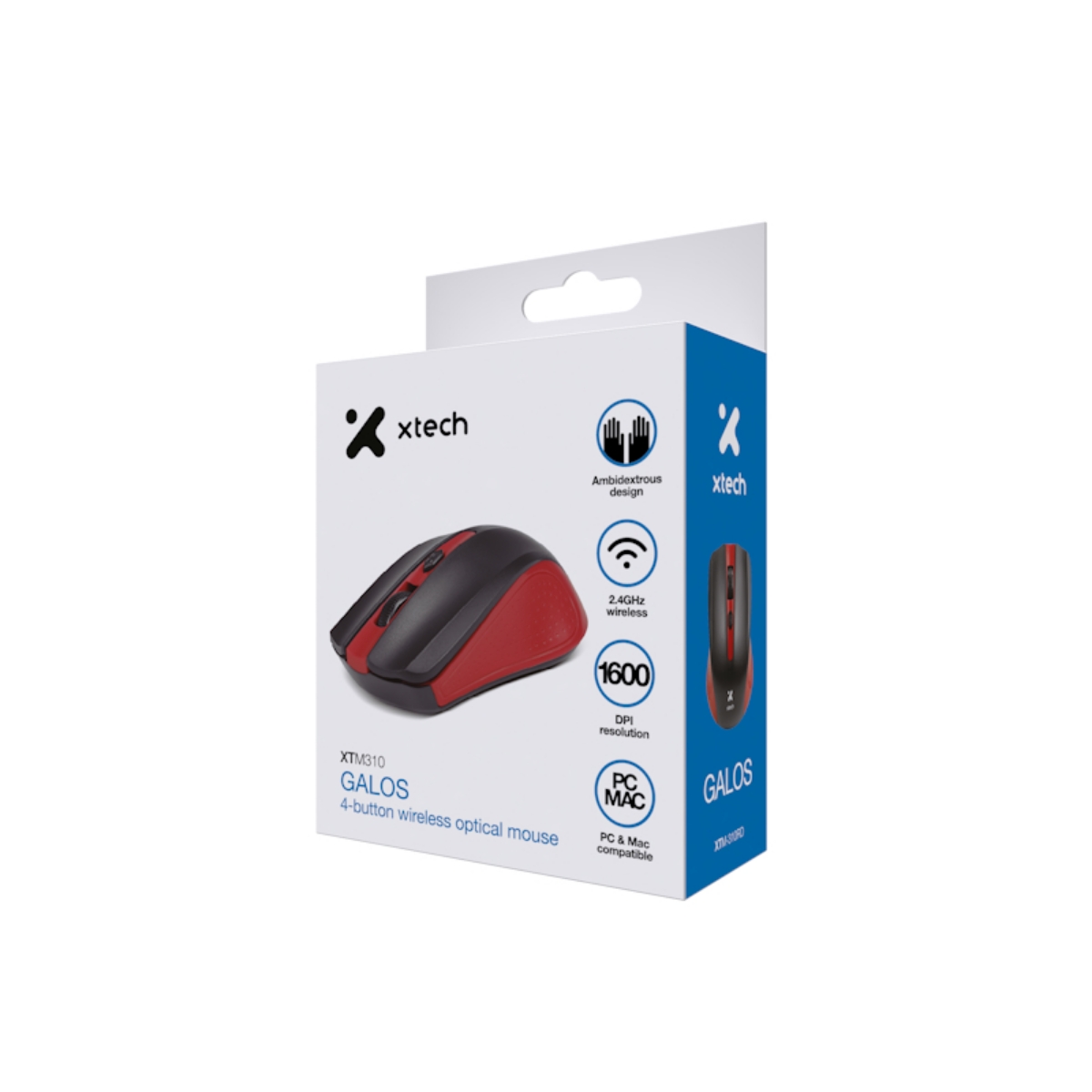 MOUSE XTECH GALOS XTM 310 NEGRO ROJO 4B 1600 DPI - 1