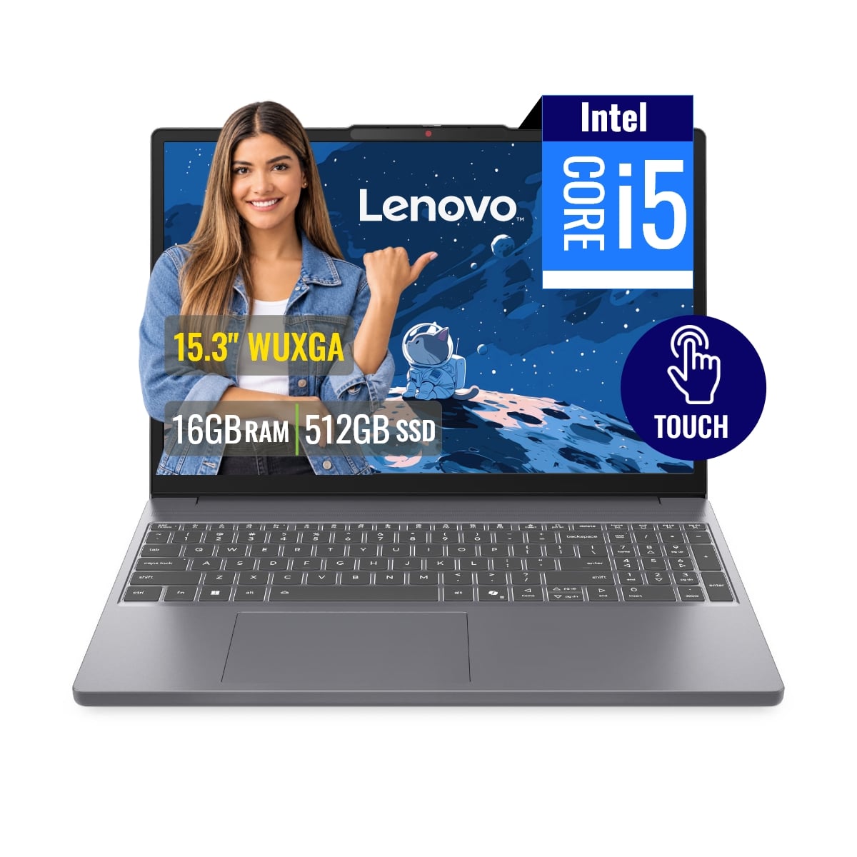 LAPTOP LENOVO IDEAPAD SLIM3 15IRH10 INTEL CORE I5 13420H 16GB DDR5 512GB SSD 15.3 WUXGA TACTIL - 1