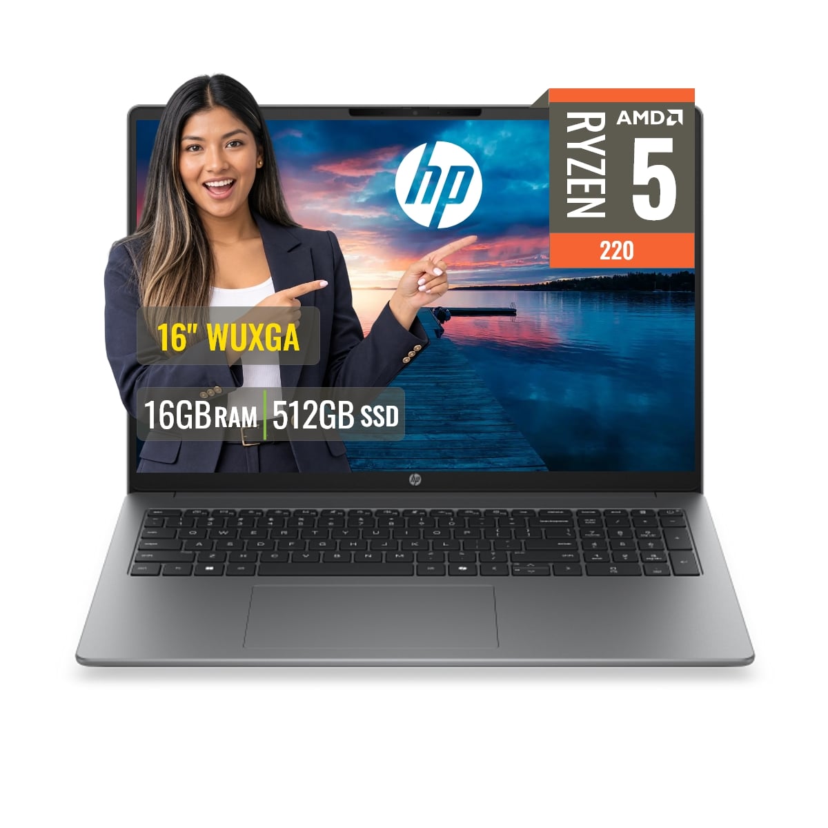 LAPTOP HP 200 G2A AMD RYZEN 5 220 16GB DDR5 512GB SSD LED 16 WUXGA FREEDOS - 1