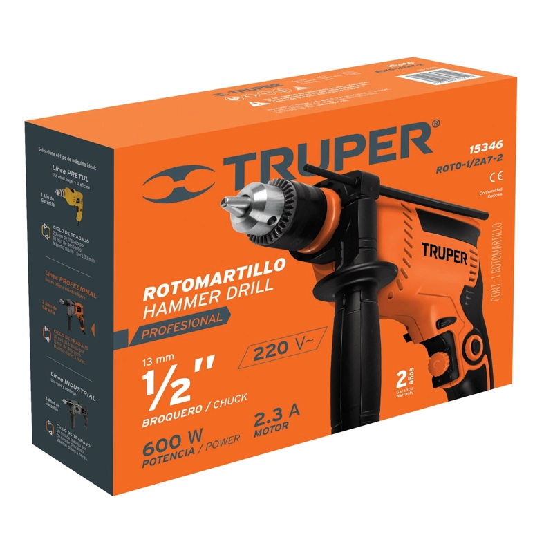 TALADRO TRUPER PERCUTOR ROTO 1/2 A7 -2 600 WATTS PROFESIONAL - 2
