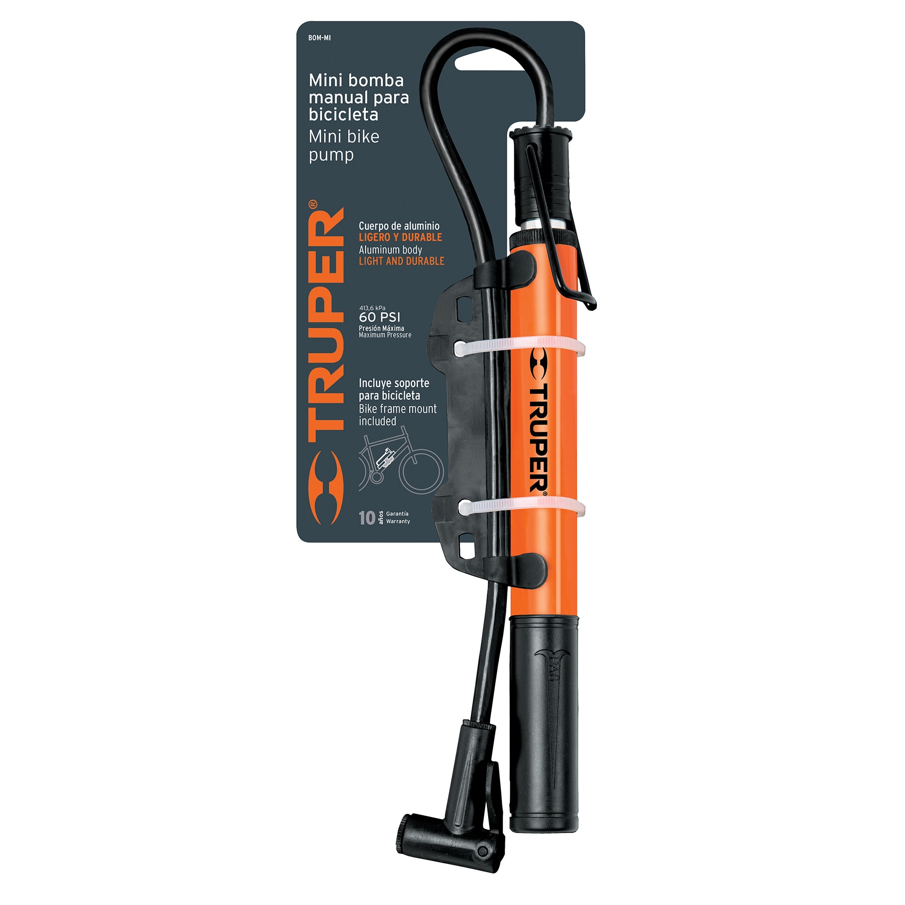 INFLADOR PORTATIL PARA BICICLETAS 60 PSI TRUPER - 4
