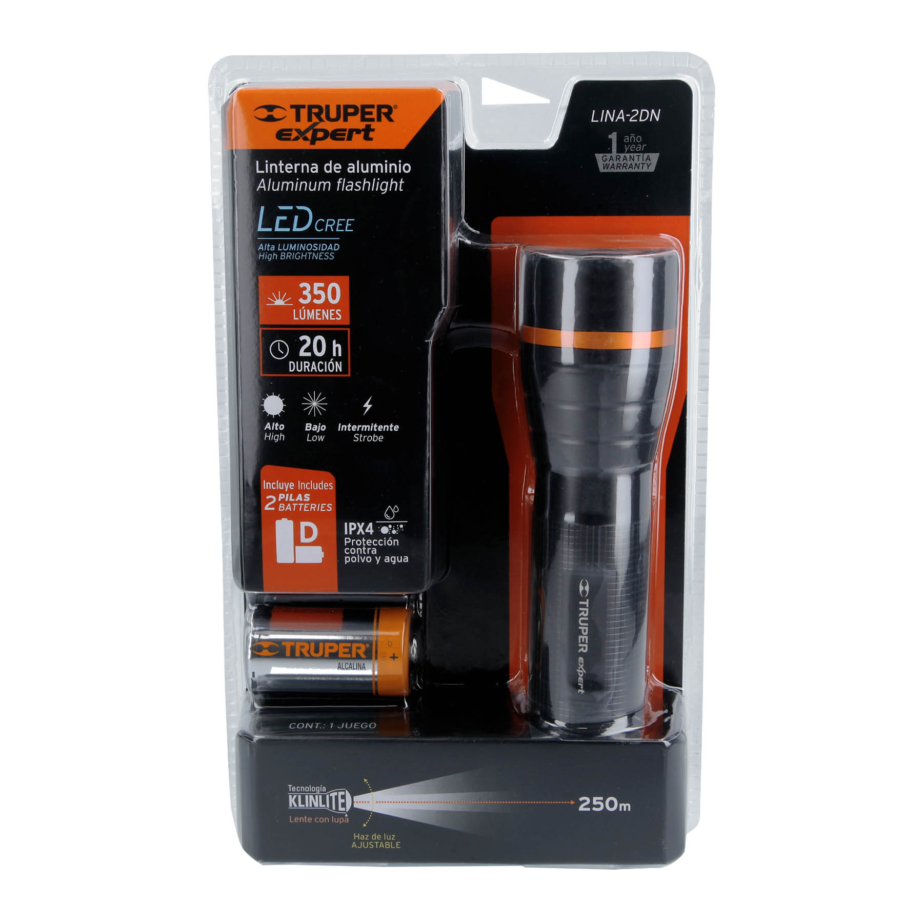 LINTERNA DE ALUMINIO LED CREE 500 LM CON 2 PILAS D - TRUPER - 5