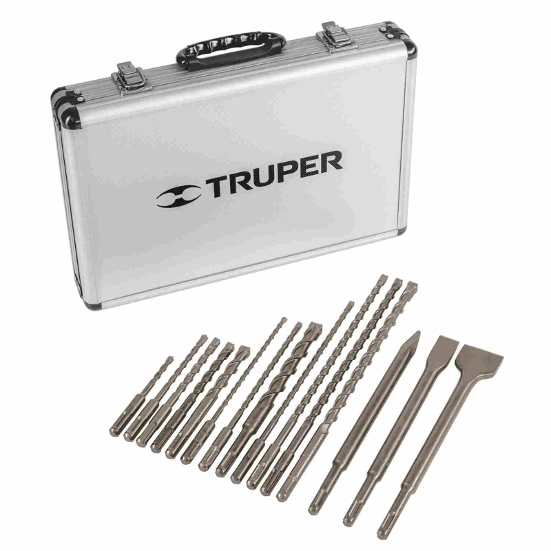 ACCESORIO HERRAMIENTA 15 BROCAS Y CINCELES TRUPER JUEGO DE SDS PLUS EN ESTUCHE - 1