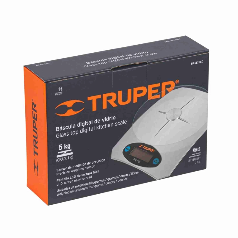 BALANZA TRUPER BASE-5EC PLATEADO DIGITAL COCINA VIDRIO 5 KG - 4