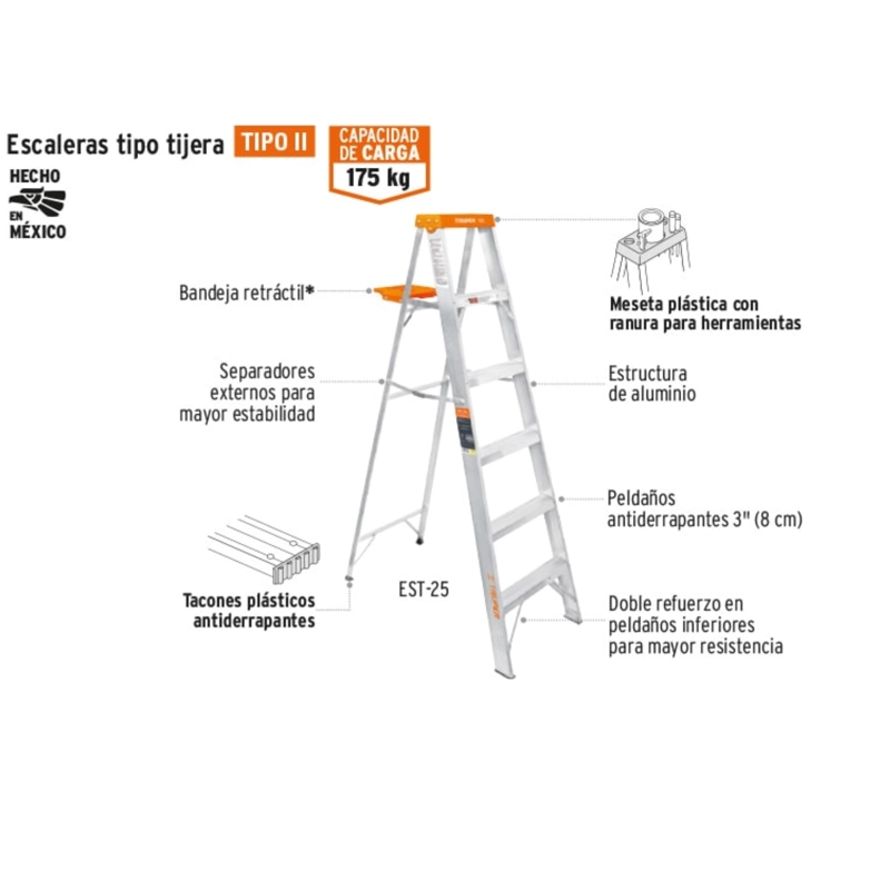 ESCALERA TRUPER TIJERA CAPACIDAD CARGA 175 KG 10436 9 PELDAÑOS - 2
