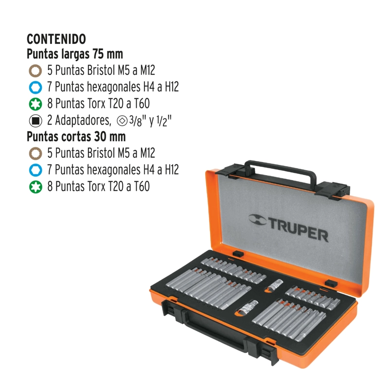 SET PUNTAS TRUPER CF-17809 42 PIEZAS 1/2' Y 3/8' DE 75 Y 30 MM - 2