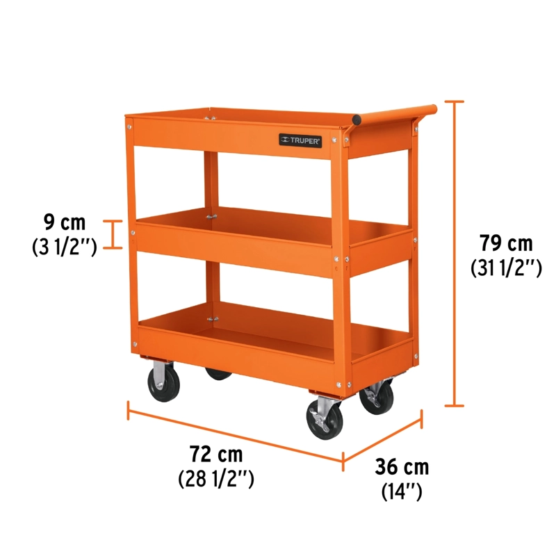 ACCESORIOS HERRAMIENTAS TRUPER CF-11528 NARANJA CARRO DE SERVICIO PORTA HERRAMIENTAS CON 3 NIVELES - 2