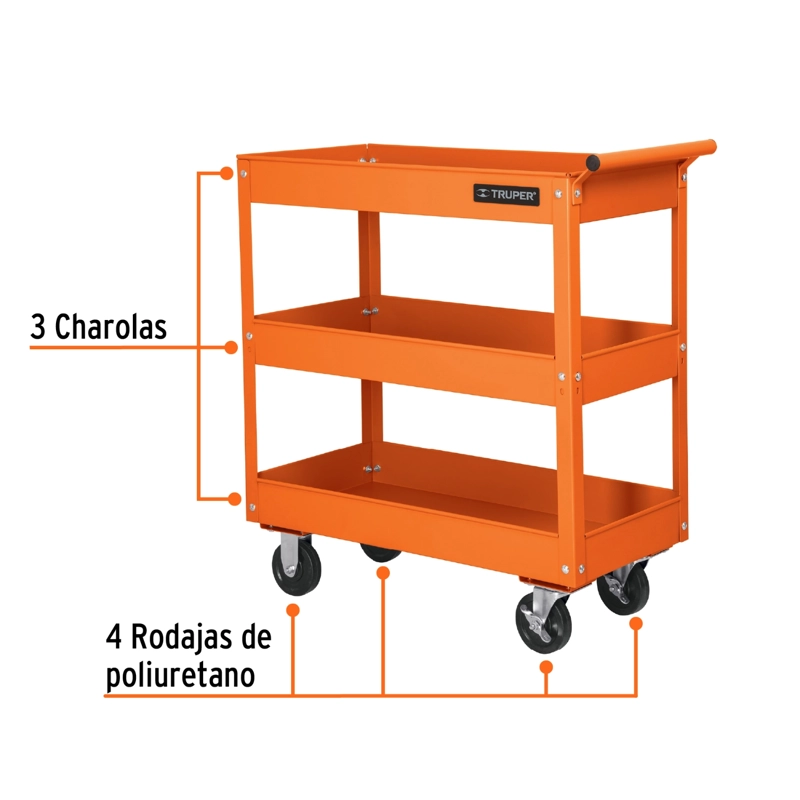 ACCESORIOS HERRAMIENTAS TRUPER CF-11528 NARANJA CARRO DE SERVICIO PORTA HERRAMIENTAS CON 3 NIVELES - 3