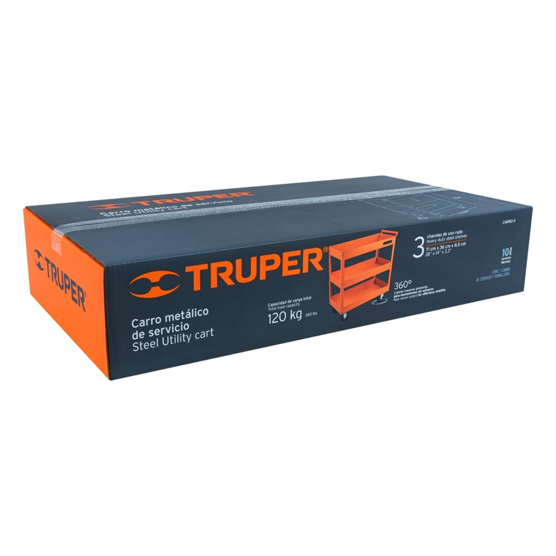 ACCESORIOS HERRAMIENTAS TRUPER CF-11528 NARANJA CARRO DE SERVICIO PORTA HERRAMIENTAS CON 3 NIVELES - 4