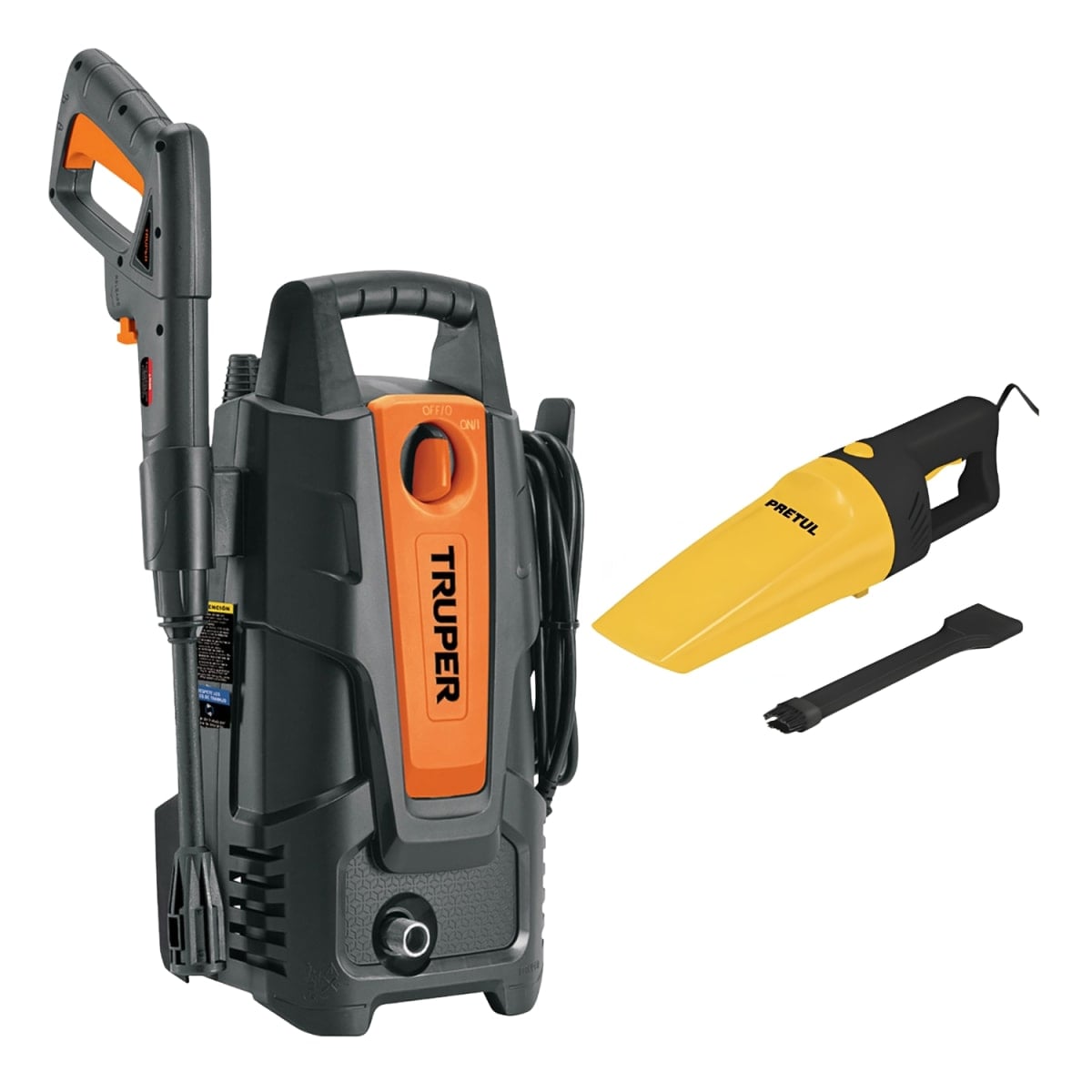 HIDROLAVADORA ELECTRICA 1400W TRUPER + ASPIRADORA AUTOMOTRIZ 12V PRETUL - 1