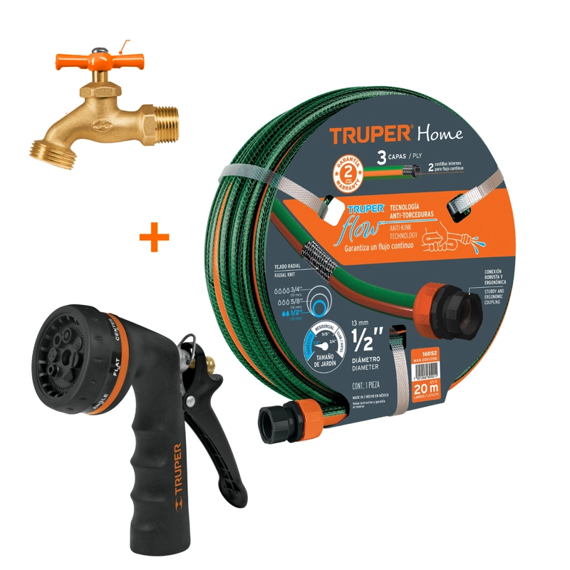 COMBO TRUPER MANGUERA RIEGO 20M + PISTOLA RIEGO Y CAÑO JARDÍN - 1