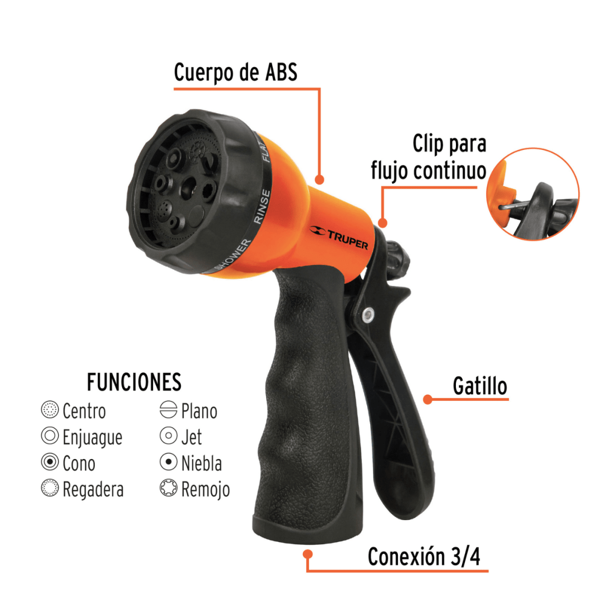 MANGUERA DE RIEGO TRUPER 16050-18482 10M + PISTOLA DE RIEGO 8 FUNCIONES - 3