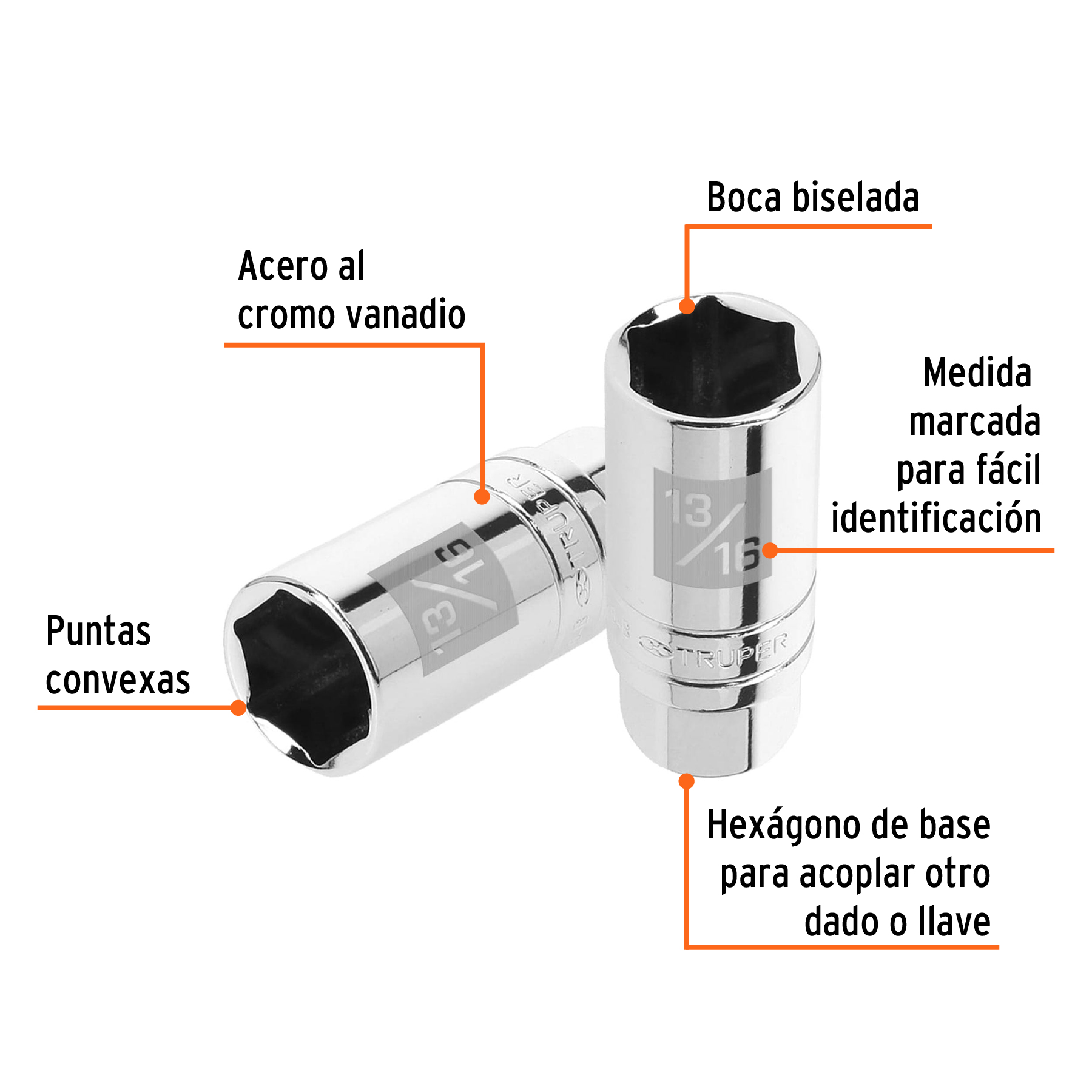 DADO PARA BUJÍAS DE 13/16', 6 PUNTAS, CUADRO 3/8', TRUPER - 3